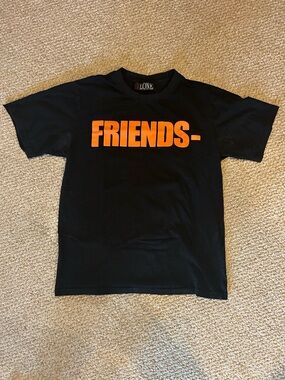 VLONE Black Tee with Red & White Logo Tag